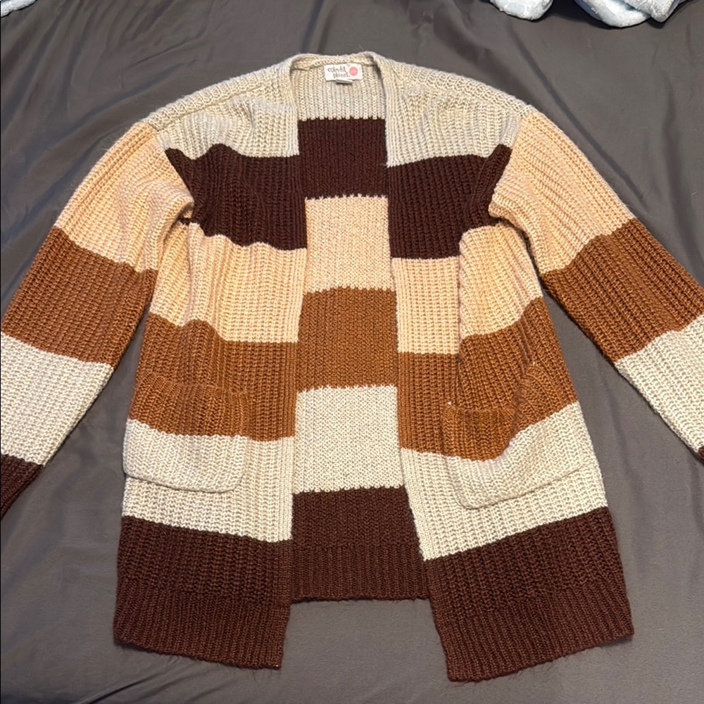Girls Color Block Striped Cardigan